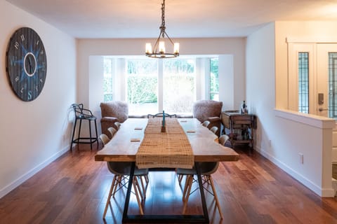Dining room is large enough for the whole family to sit comfortably.
