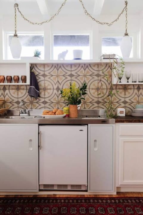 Kitchenette with 2 burner electric stove and mini-fridge