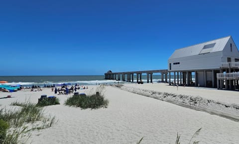 Beach nearby, sun loungers