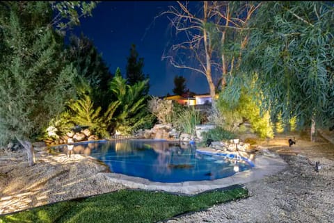 Front yard pond with relaxing waterfall