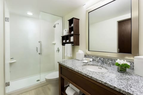 Combined shower/tub, hair dryer, towels