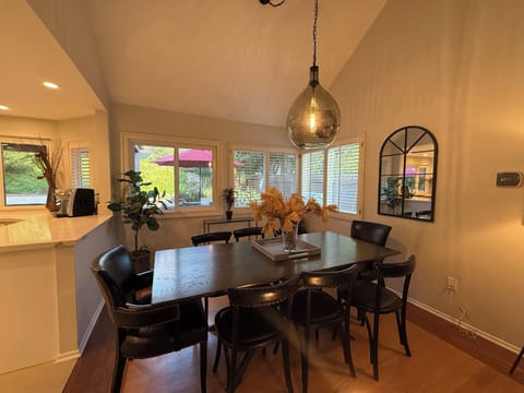 Bright and spacious, the dining table offers seating for eight