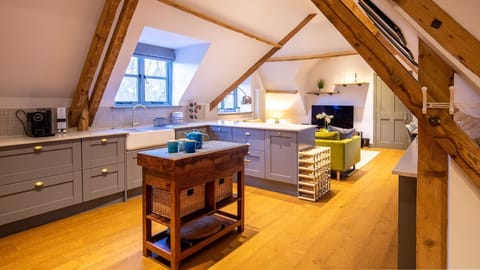 Kitchen looking to living area, The Hayloft, Bolthole Retreats