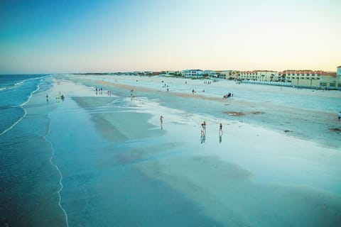 Beach nearby, sun loungers