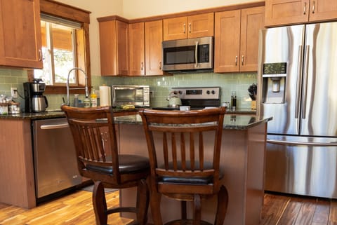 The kitchen is fully stocked including a crock pot and an air fryer.