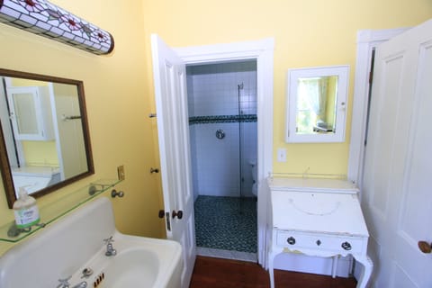 Combined shower/tub, towels