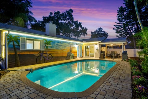 The heated pool makes night swims possible! 