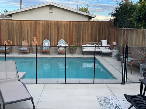 Pool safety gate can be removed for aesthetics if no children or pets.
