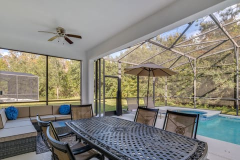 A heated pool, sun loungers