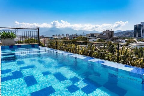 A rooftop pool