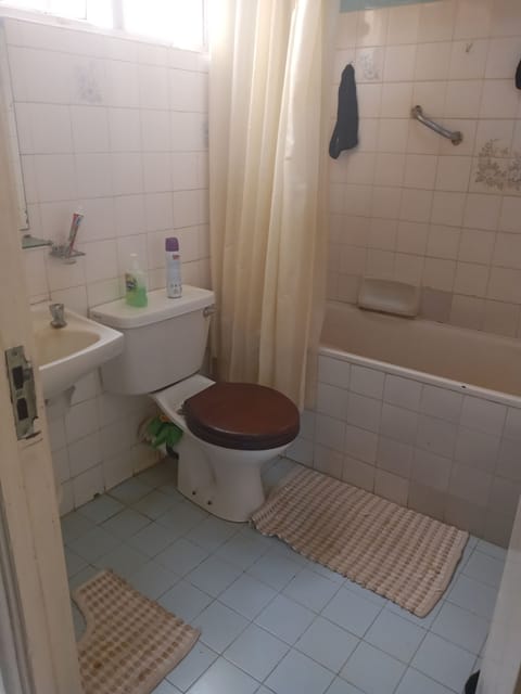 Combined shower/tub, hair dryer, towels, soap