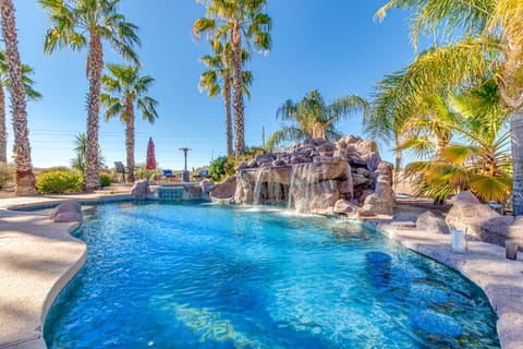 Outdoor pool, a waterfall pool