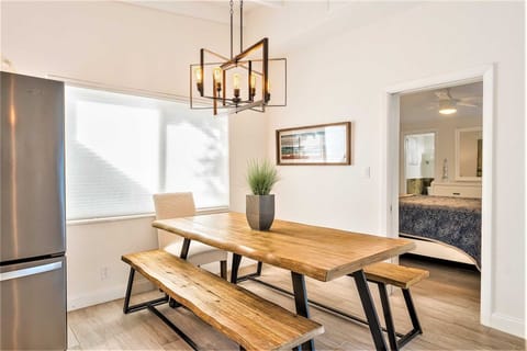 Inside dining area has plenty of room for informal meals.