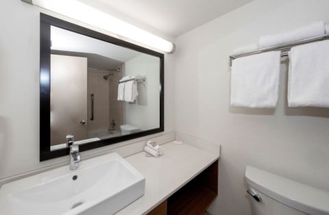 Combined shower/tub, hair dryer, towels