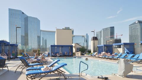 A rooftop pool, a heated pool