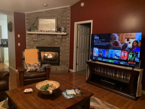 Smart TV, fireplace, video games, DVD player