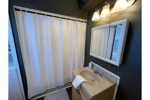 Combined shower/tub, hair dryer, towels