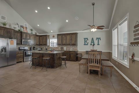 Open concept kitchen and dining room.