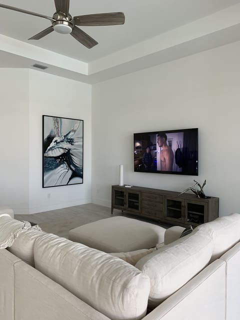 Cozy living room with 75 inch television