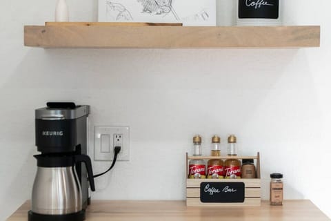 Gourmet coffee bar with Keurig coffee maker (drip or single serve). Complimentary coffee, tea and hot cocoa.