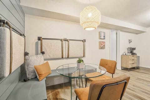 Our compact dining space, strategically positioned near the kitchen and a Keurig coffee maker for seamless mornings.