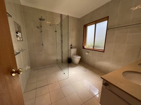 Combined shower/tub, hair dryer, towels