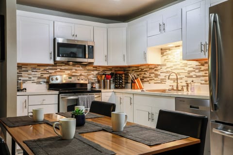 Fully stocked kitchen. Coffee bar with kettle, teas and several coffee makers.