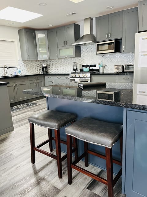 Bar stool seating for two at kitchen island.