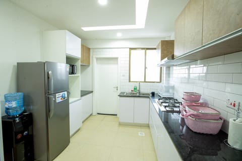 Fridge, microwave, oven, electric kettle