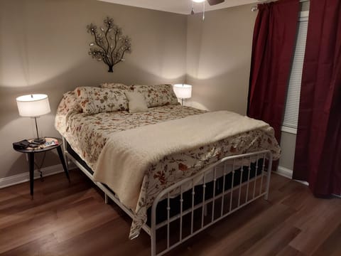 3 bedrooms, blackout drapes, iron/ironing board, travel crib