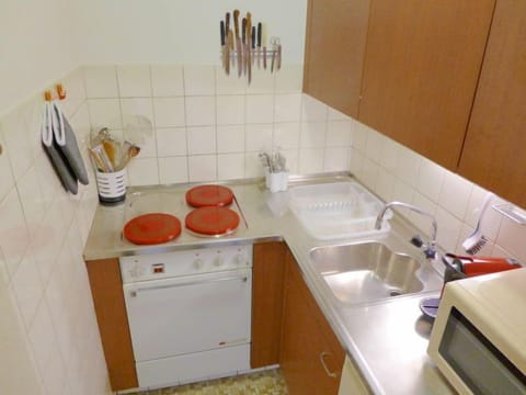 Fridge, microwave, oven, cookware/dishes/utensils