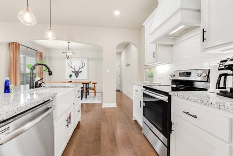 Our kitchen is fully stocked with all the cooking amenities you could ever need, including a drip coffee maker, a Keurig, high-end appliances and plenty of built-in storage.