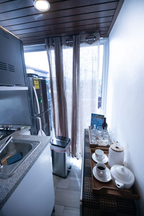 Fridge, oven, dishwasher, coffee/tea maker