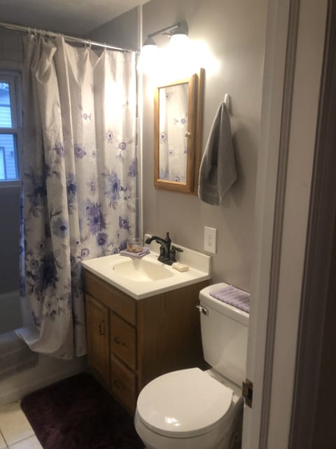 Combined shower/tub, shampoo