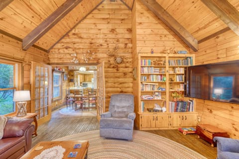 TV, fireplace, books