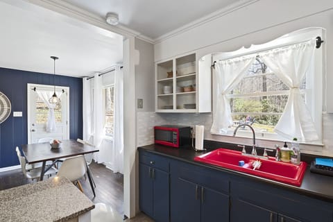 Kitchen hand soap, dish soap, scrubbies, towels, and cleaning products provided!