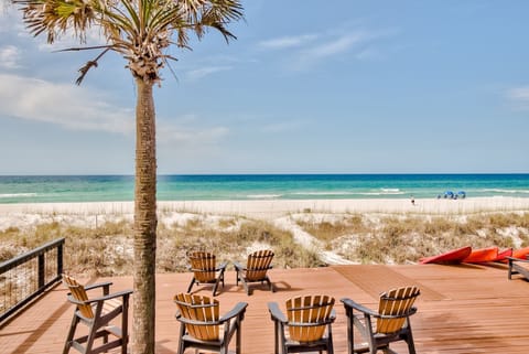 On the beach, sun loungers, beach towels