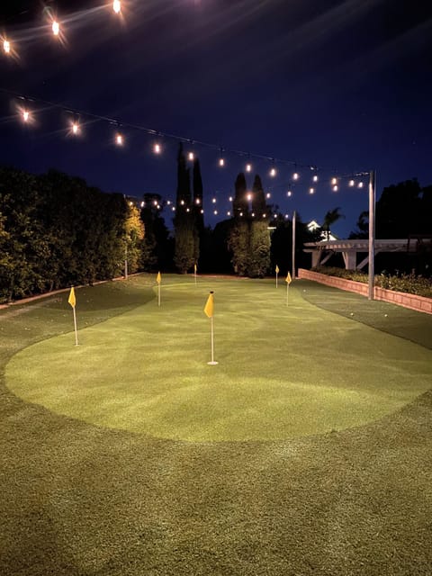 Mini golf, putt putt golf. String lights