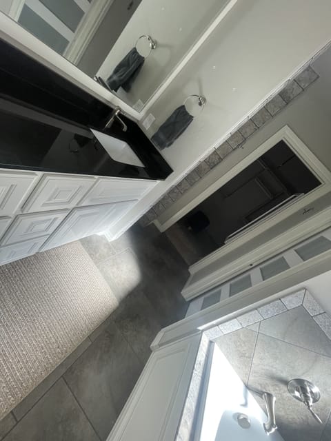 Combined shower/tub, jetted tub, hair dryer, towels