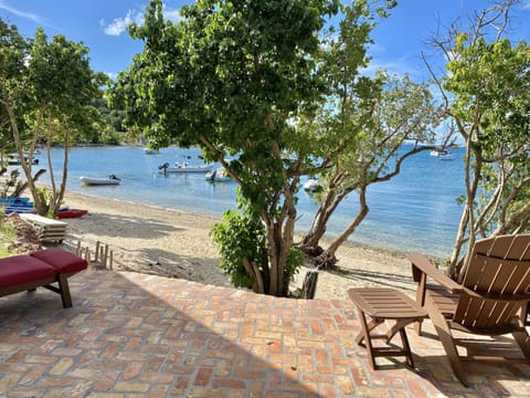 On the beach, sun loungers, beach towels