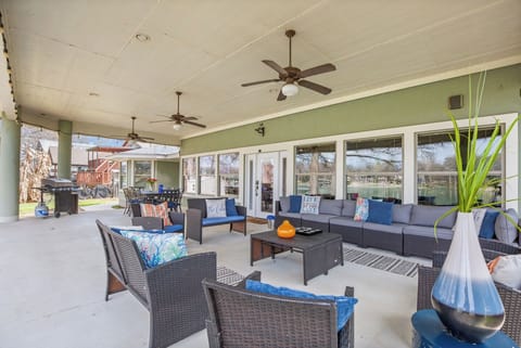 On of the HUGE outdoor covered patios. The space between inside and outside.