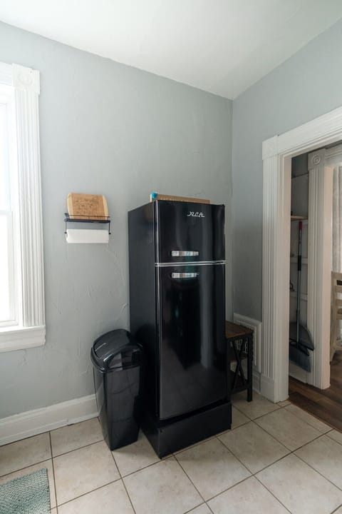 Retro fridge with some first morning breakfast items