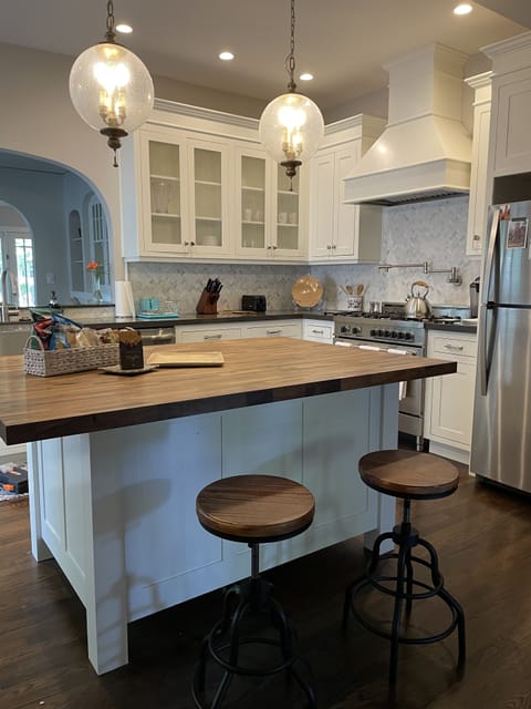 Kitchen island with bar stools.