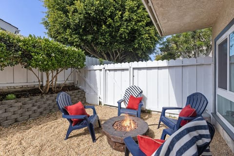 Private rear yard with firepit