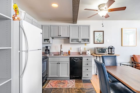 The fully-equipped kitchen is perfect for at-home meals or preparing snacks for the slopes.