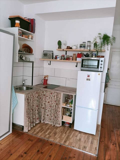 Fridge, oven, stovetop, coffee/tea maker