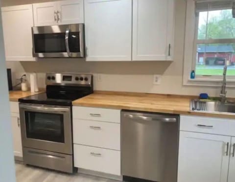 Kitchen has brew coffee pot