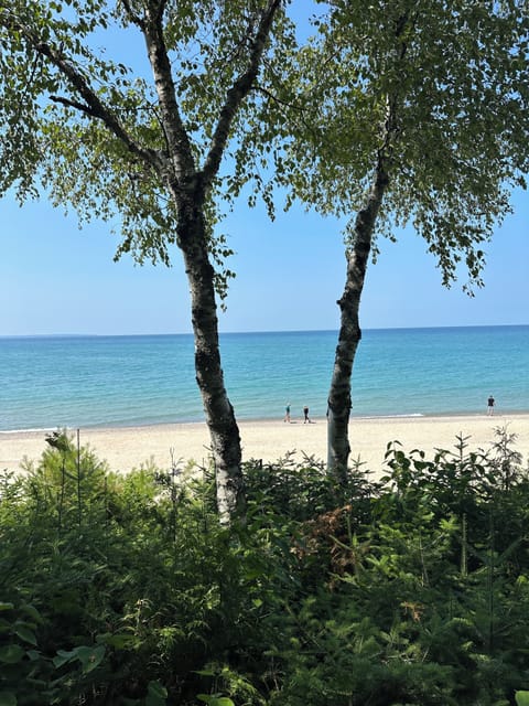 On the beach, sun loungers, beach towels