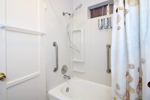 Combined shower/tub, hair dryer