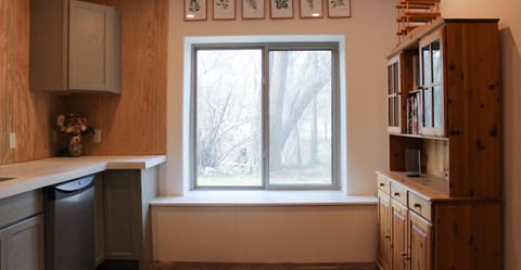 Window with natural light inside the kitchen gives a create view of the outdoors.